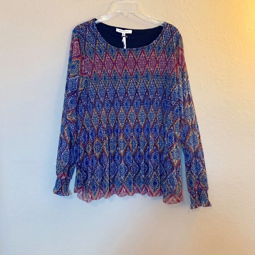 Rose + Olive Boho Blouse Size XL NWT